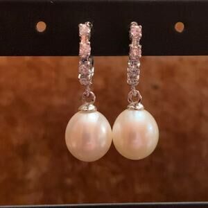 Silver Plated, CZ and Pearl Earrings